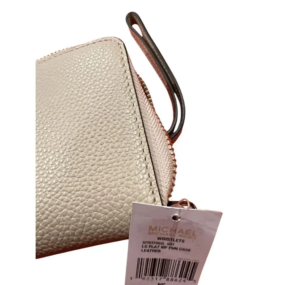 Michael Kors Large Flat Multi-Function Phone Case Leather Wallet/Wristlet in Oat